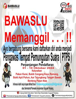 IKLAN PERPANJANGAN REKRUTMEN PTPS BAWASLU BUKITTINGGI