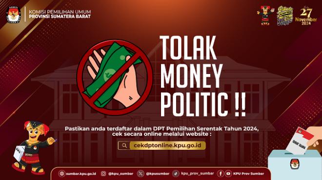 IKLAN TOLAK POLITIK UANG PEMILIHAN SERENTAK 2024 KPU SUMBAR