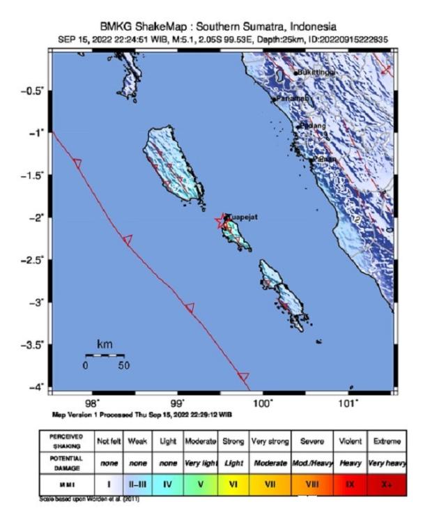 Gempa 5,1 SR Menggeliat di Segmen Megathrust Mentawai-Siberut Malam Ini