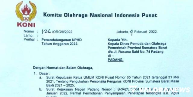 Dispora Diharap Tangguhkan Penandatanganan NPHD dengan KONI Sumbar