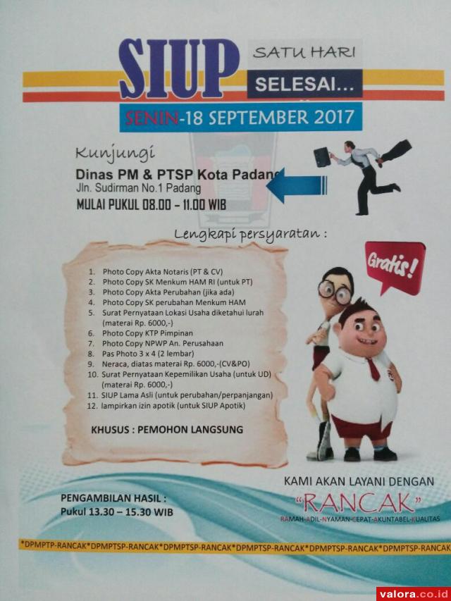 Hanya untuk Hari Senin Besok: Dinas PMPTSP Garansi Urus SIUP Selesai Sehari