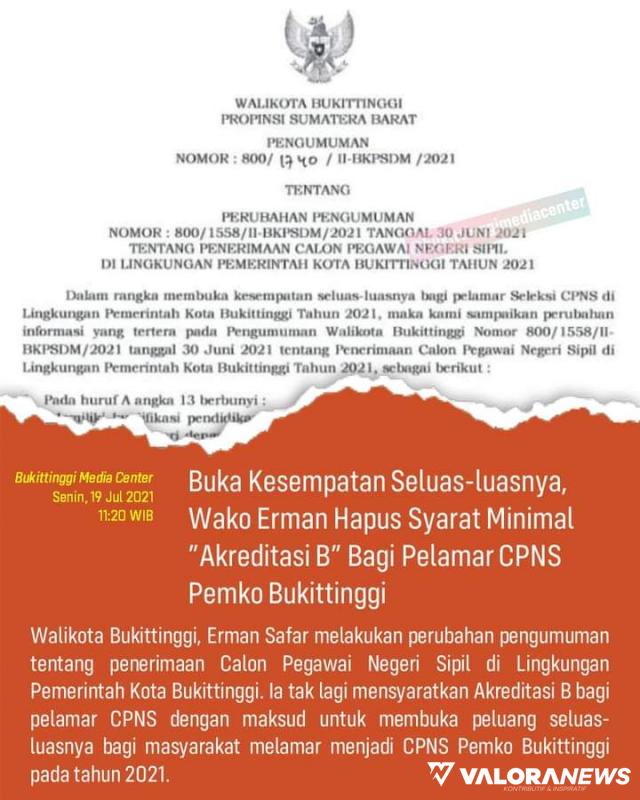 Bukittinggi Ubah Persyaratan CPNS, Pelamar Tak Perlu Lagi Lulusan Kampus Akreditasi B