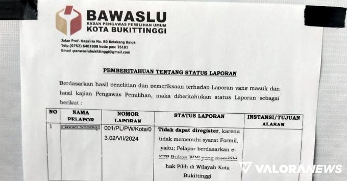 Keputusan Bawaslu Bukittinggi tentang laporan pencatutan...