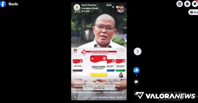 DPRD Sumbar Ajak Pemilih Gunakan Hak Pilih di Pemilu 2024 melalui Video Reels Facebook