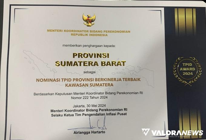 Menko Perekonomian Nobatkan Sumbar jadi Nominator TPID Berkinerja Terbaik Kawasan Sumatera