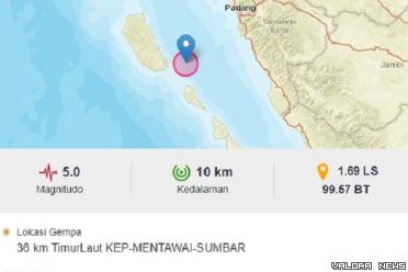 Gempa Magnitudo 5.0 Goncang Mentawai, Ini Analisis Kapus...