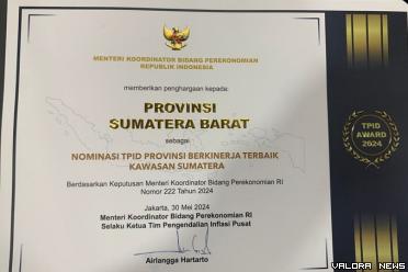 Penghargaan Nominator TPID Terbaik Tingkat Sumatera.